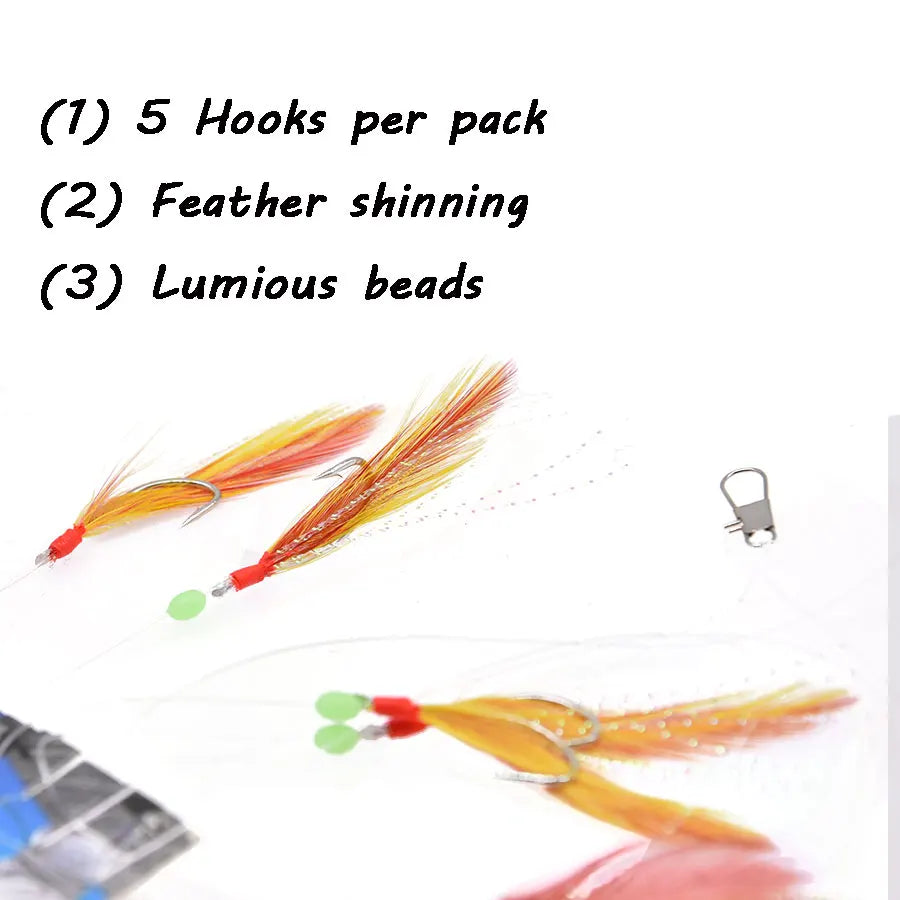10packs fishing feather hooks
