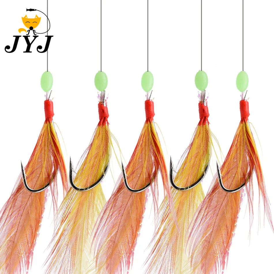 10packs fishing feather hooks