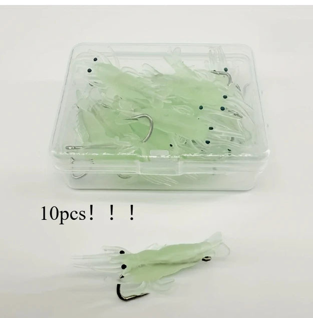 10pcs Glowing Soft Shrimp Lure with Hook